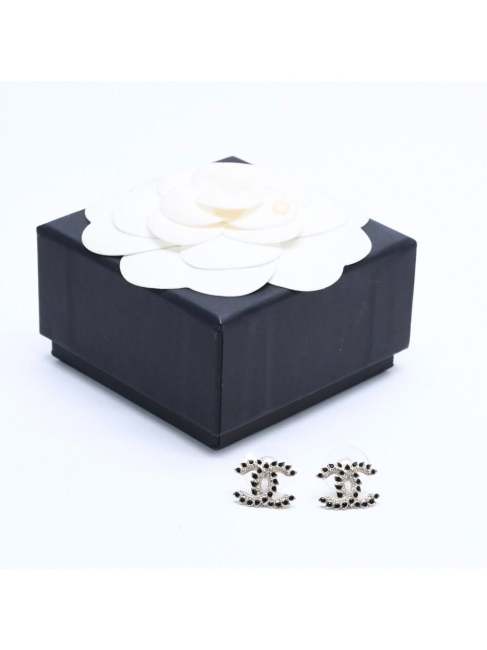 Chanel Earrings CC Logo Black Rhinestone